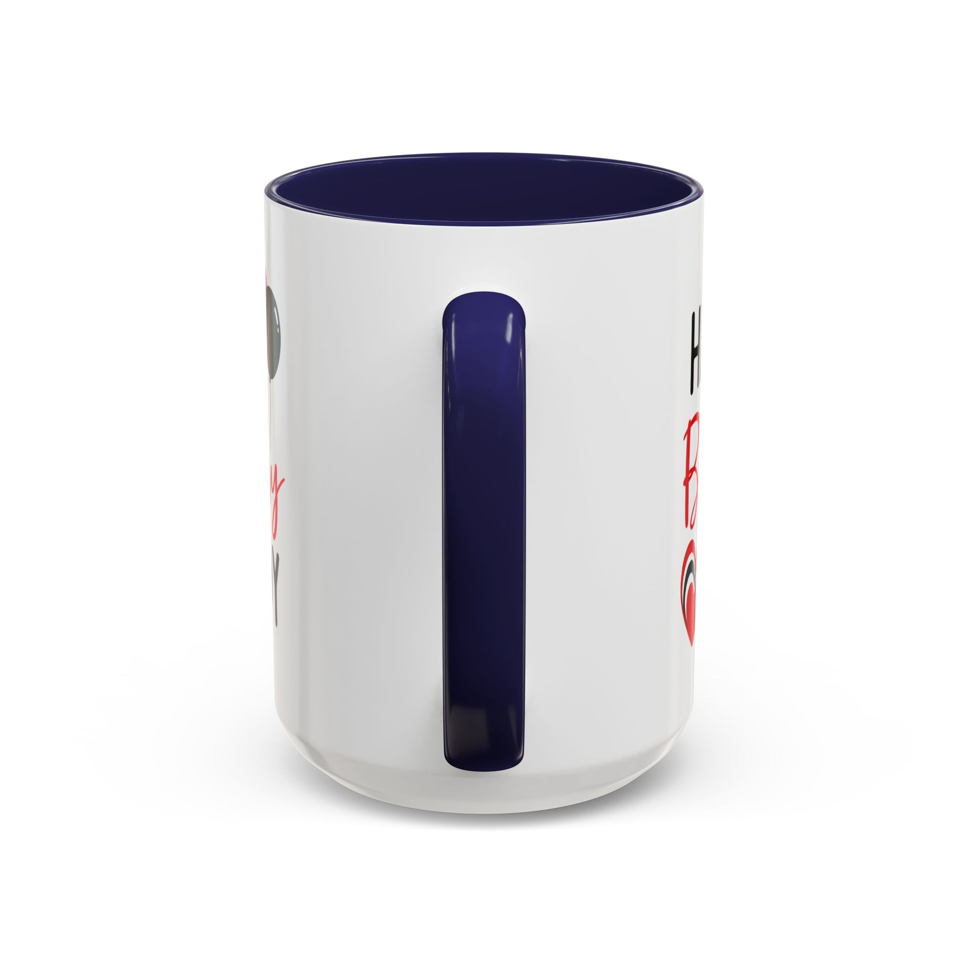Taza de café Happy Birthday Daddy con globos rojos y negros, corazón, en color rojo y negro, de 11 oz de Printify.