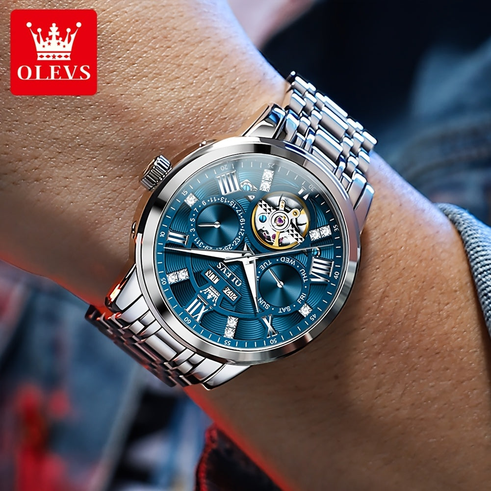 Reloj automático de lujo para hombres Dreamblue, pulsera de acero inoxidable, estilo clásico y casual, sin batería