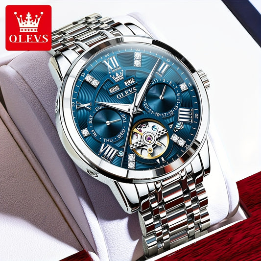 Reloj automático de lujo Dreamblue para hombres, pulsera de acero inoxidable, estilo clásico de negocios y casual sin batería
