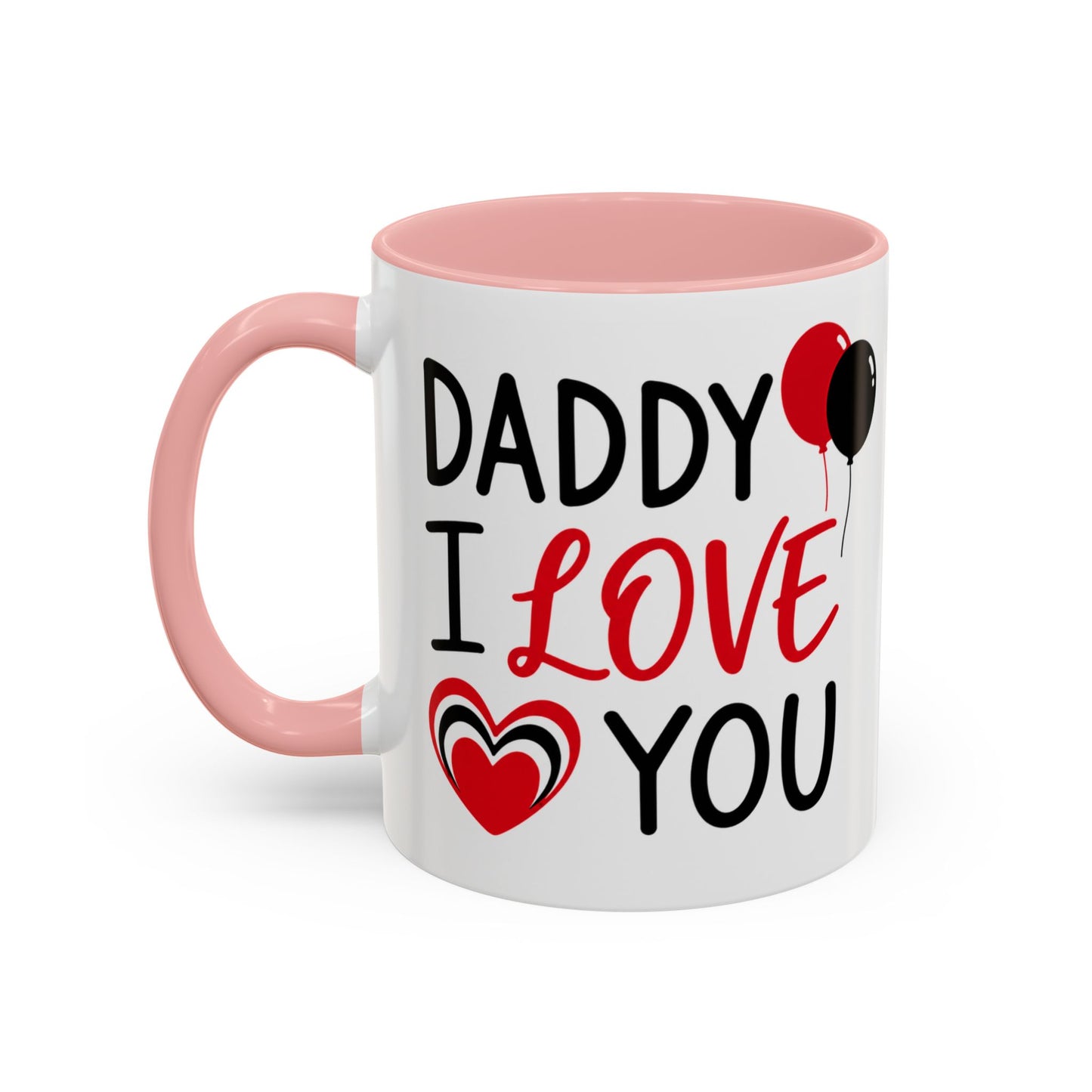 Taza de café de 11 oz con mensaje "Daddy I Love You" de Printify, ideal para regalo del Día del Padre, vista frontal.