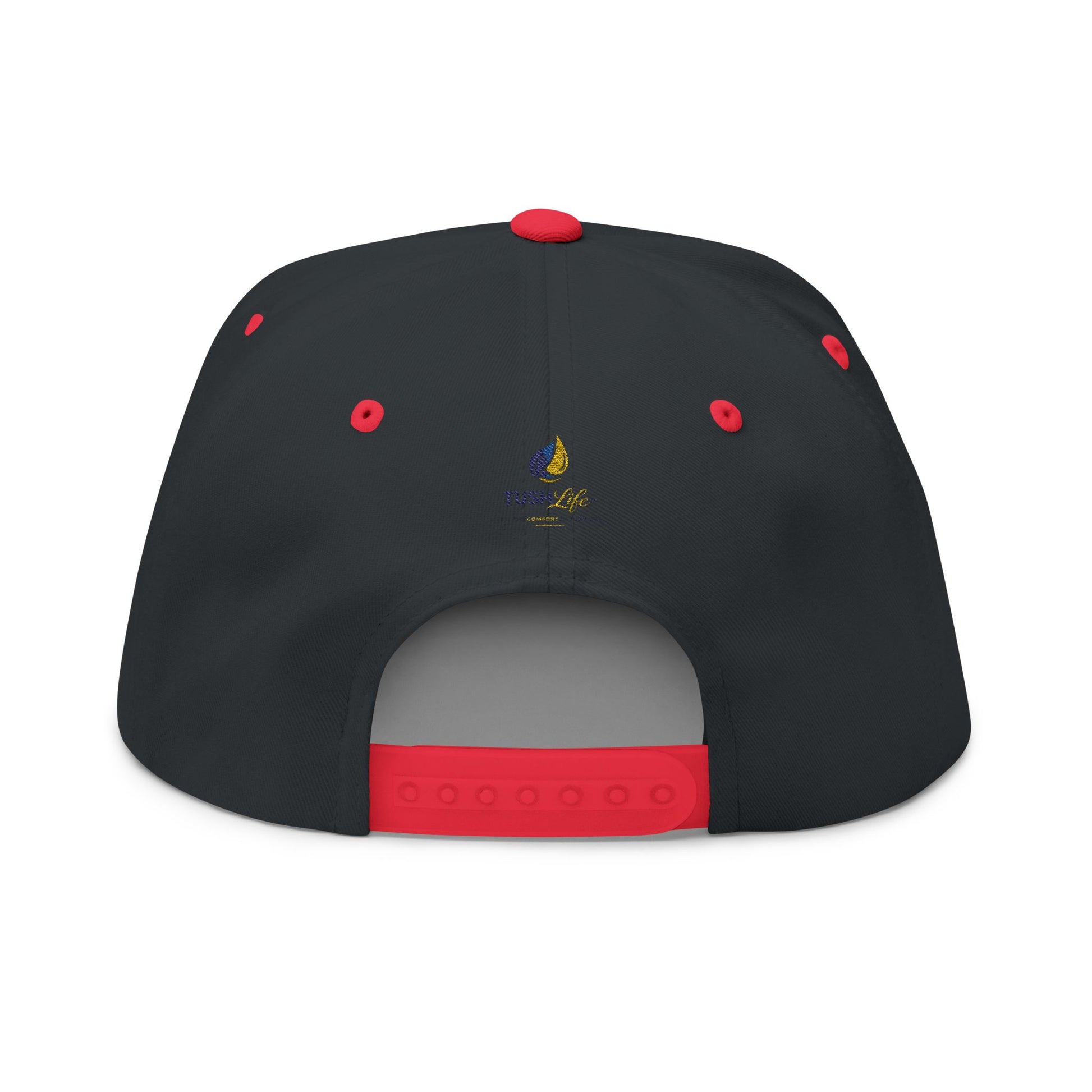Gorra plana con logotipo de llama amarilla y cierre ajustable, bordada, estilo snapback, de la marca Printify.