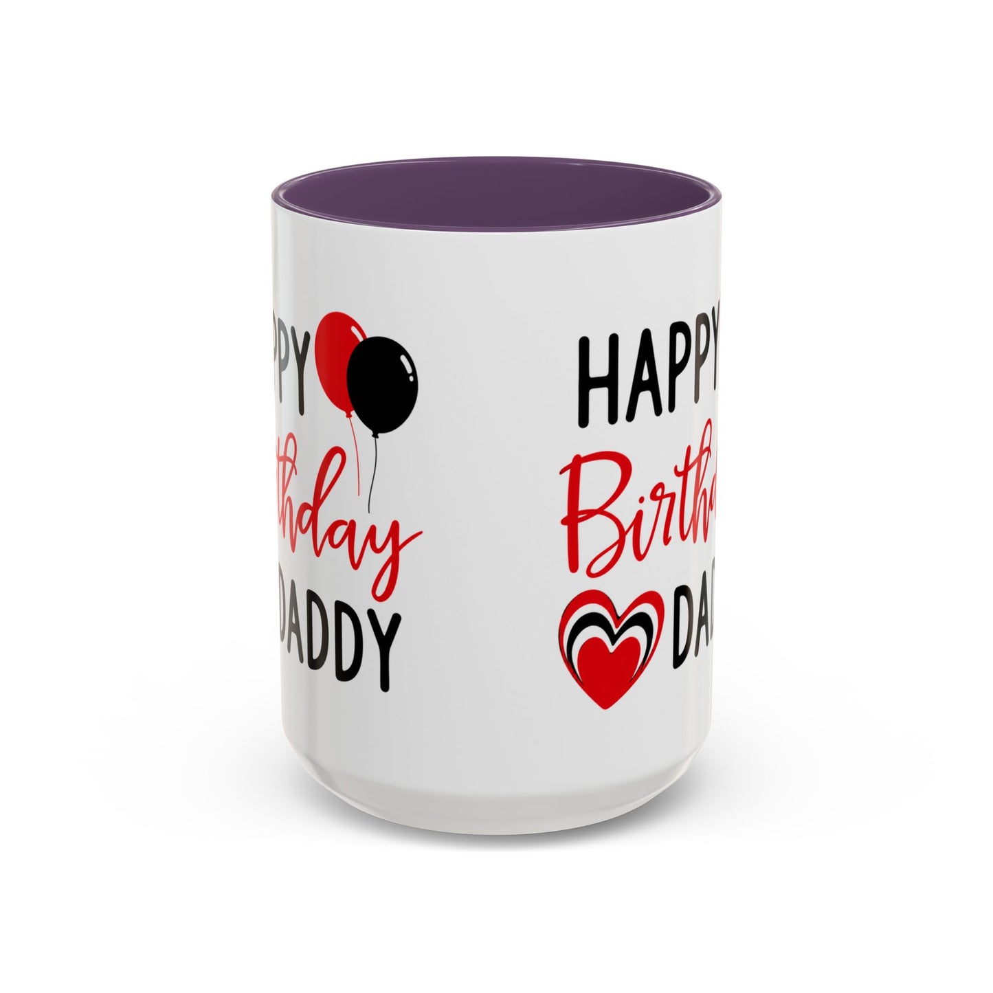 Taza de café roja y negra con globos y corazón para cumpleaños de papá, tamaño de 11 oz, de Printify.