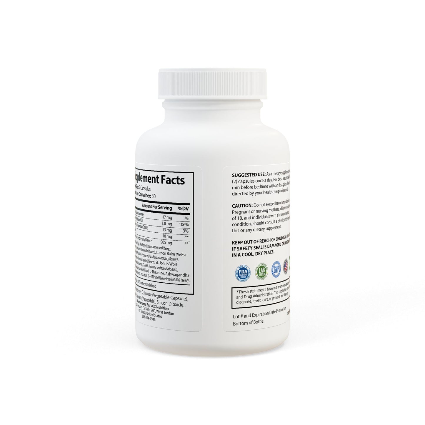 Suplemento alimenticio Tushlife de RJ-Solutions, cápsulas para dormir profundamente y relajar sin hábito, en frasco de 60 cápsulas