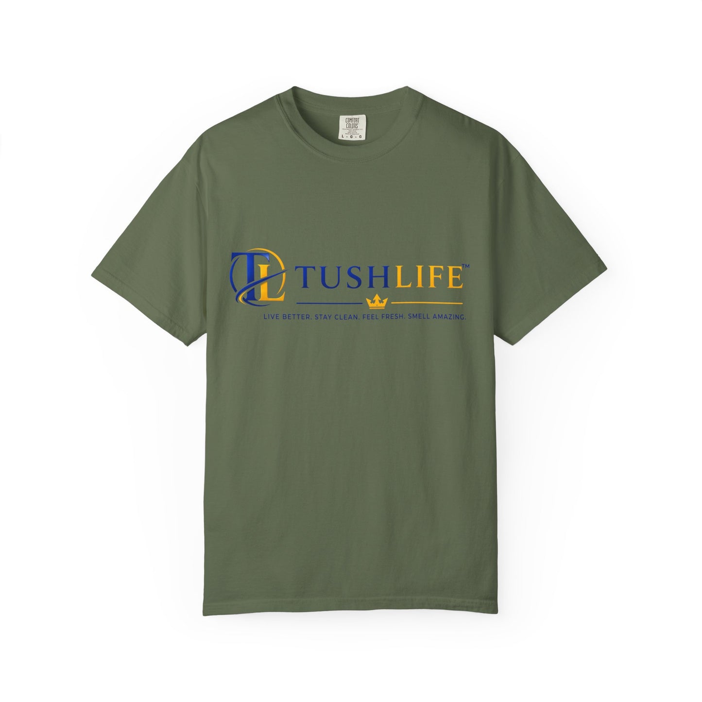 Camiseta premium de algodón TUSHLIFE marca Printify, camiseta cómoda de uso diario, vista frontal en color blanco.