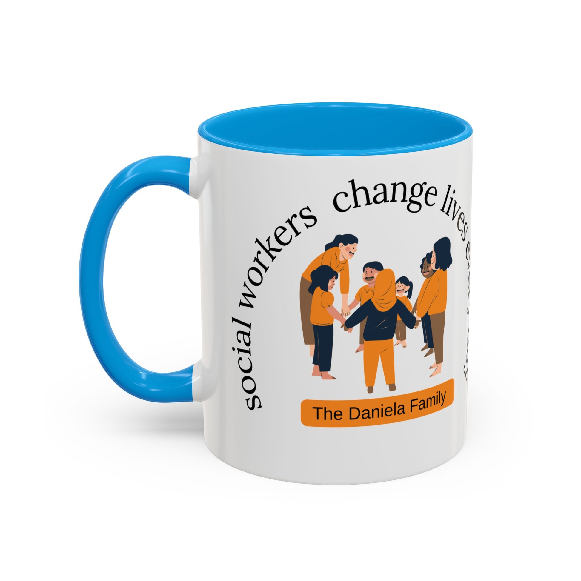 Taza de cerámica de 11oz o 15oz con diseño que dice "Social Workers Change Lives" en estilo moderno y color vibrante