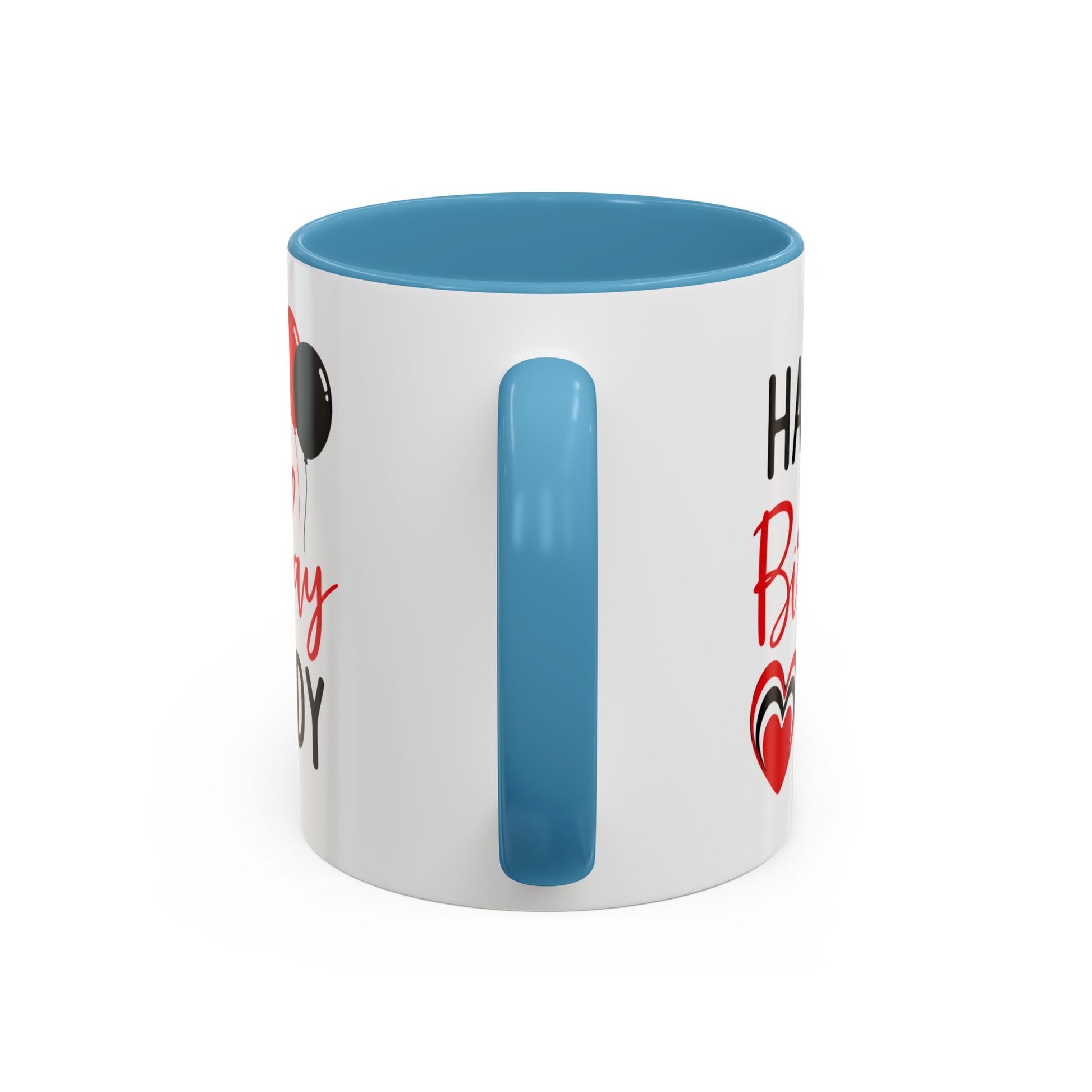 Taza de café Happy Birthday Daddy con globos rojos y negros, corazón, en color rojo y negro, de 11/15 oz, Printify