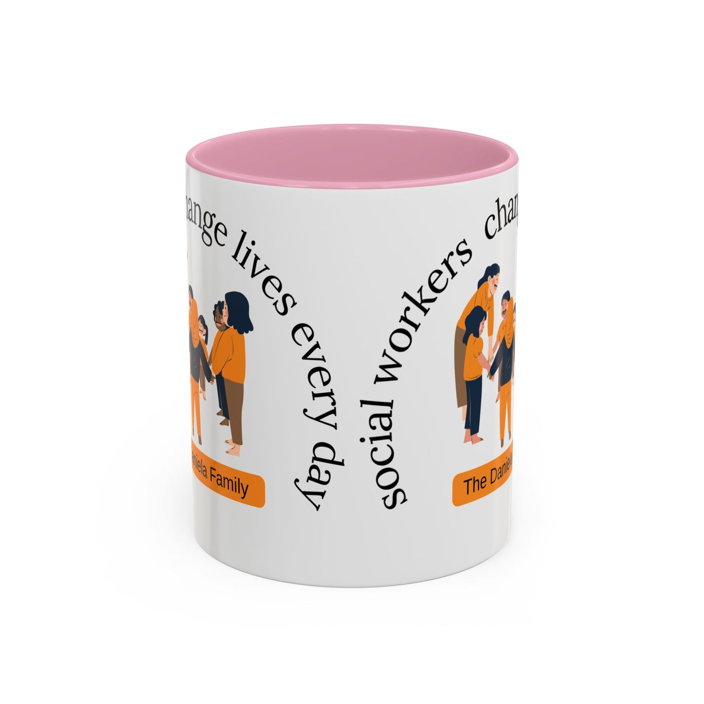 Taza de cerámica para trabajadores sociales con mensaje "Change Lives Every Day" en tamaño de 11 oz o 15 oz, diseñada por Printify.
