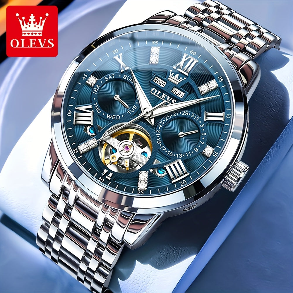 Reloj automático de lujo para hombres Dreamblue, pulsera de acero inoxidable, estilo clásico y casual, sin batería.
