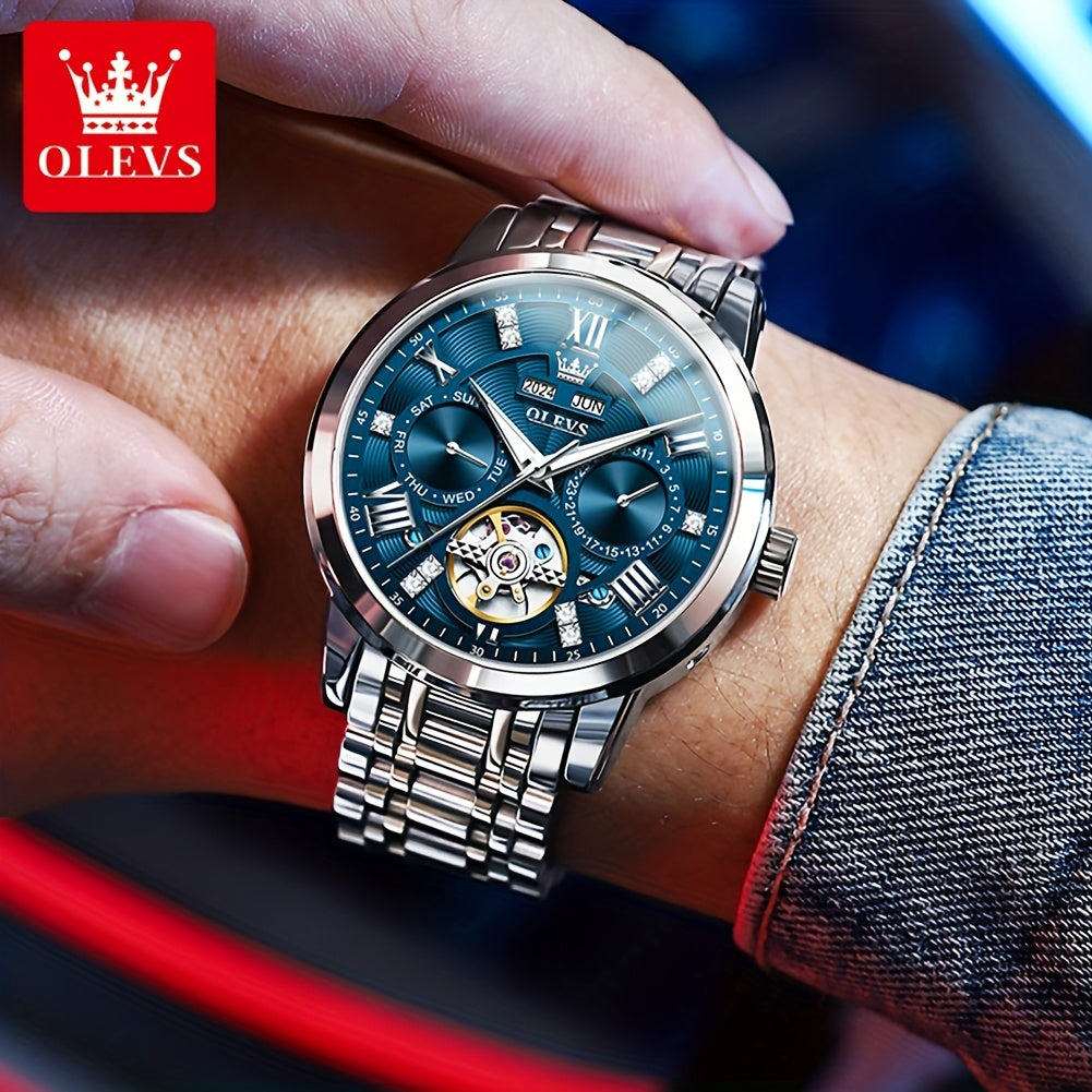 Reloj automático de lujo Dreamblue para hombre, pulsera de acero inoxidable y estilo clásico, sin necesidad de batería.