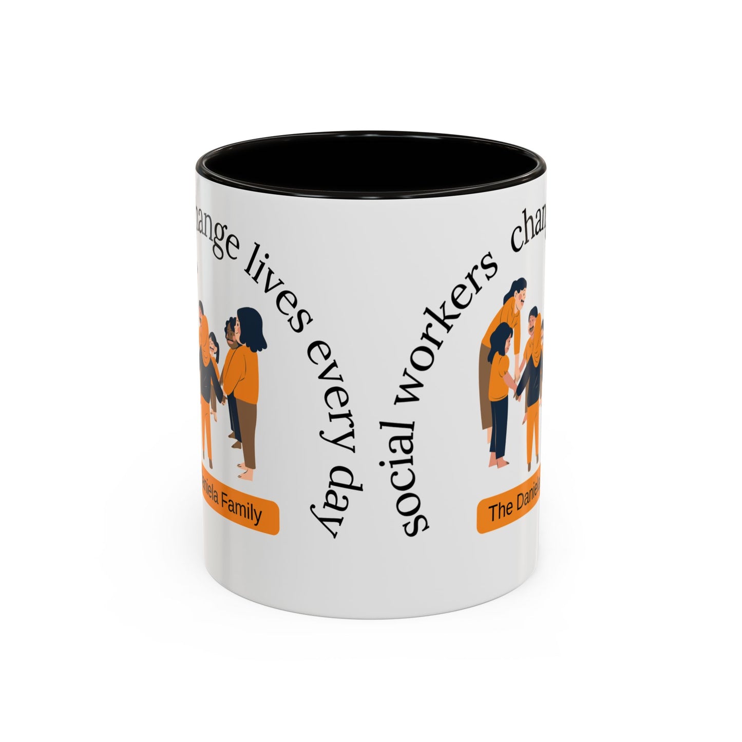 Taza de 11oz o 15oz de Printify con la frase "Social Workers Change Lives" en diseño colorido y duradero.