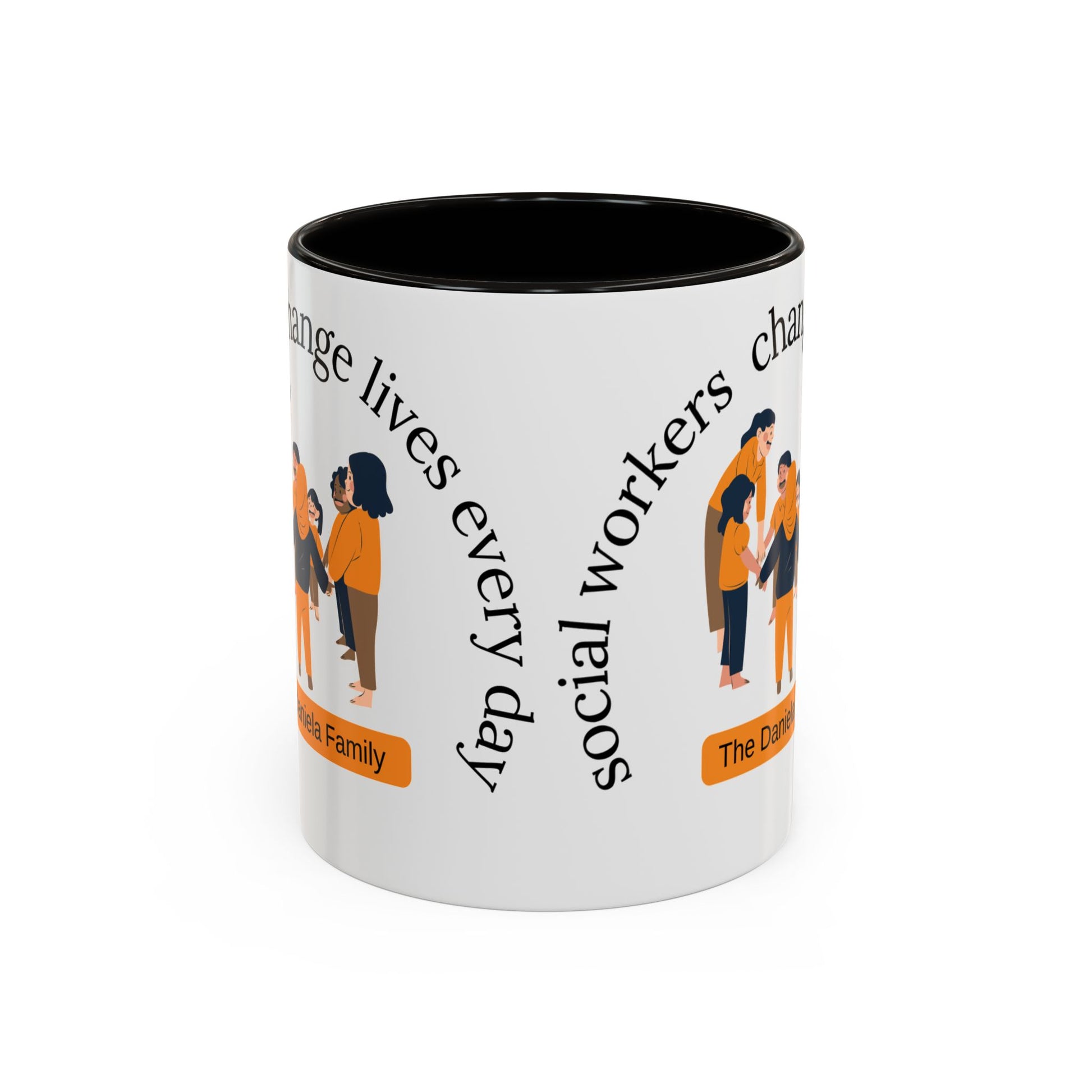 Taza de 11oz o 15oz de Printify con la frase "Social Workers Change Lives" en diseño colorido y duradero.