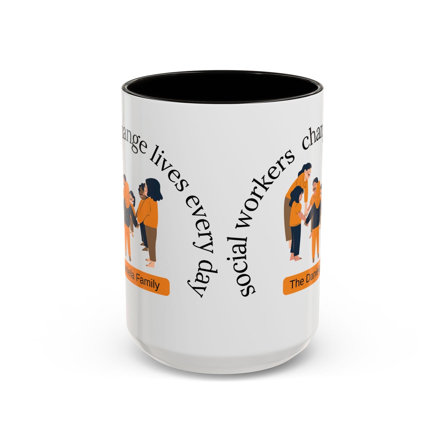 Taza de cerámica de 11oz o 15oz con diseño que dice "Social Workers Change Lives" en colores vibrantes, de Printify.