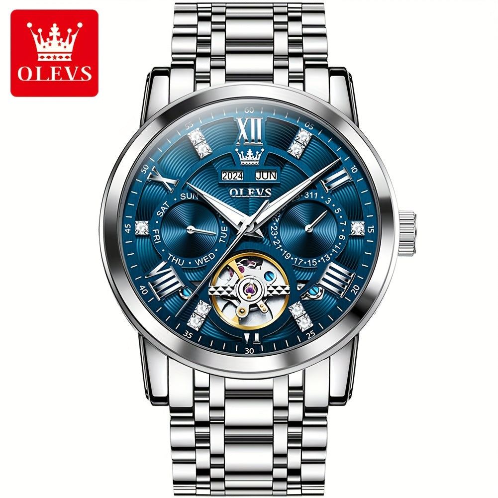 Reloj automático de lujo para hombres Dreamblue, pulsera de acero inoxidable, estilo clásico y casual, sin batería.