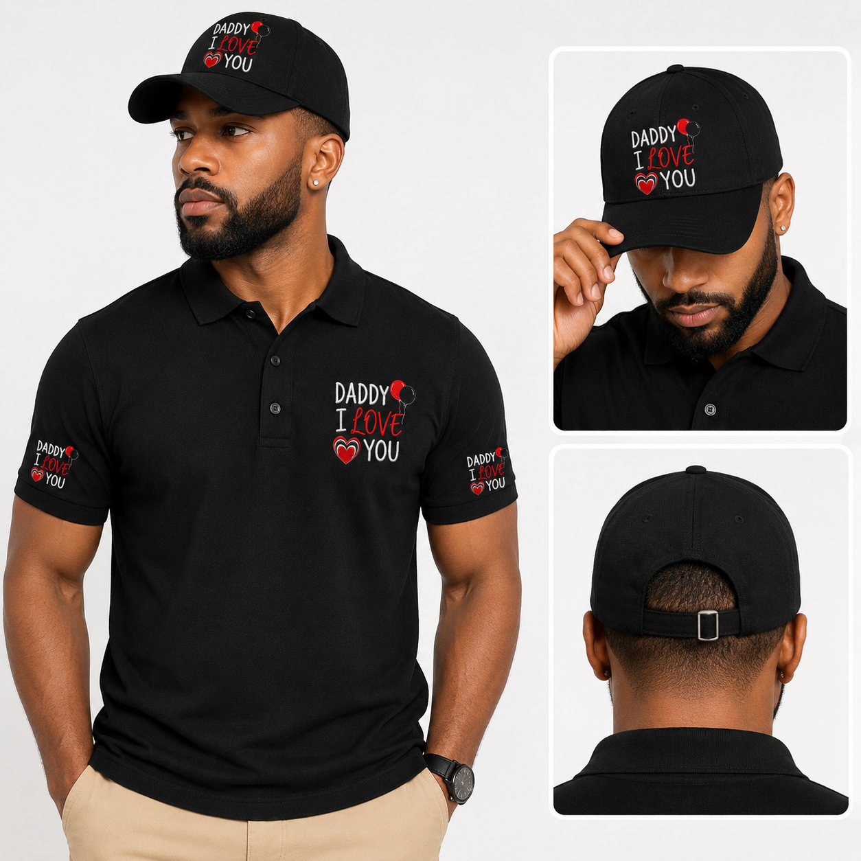 Camisa polo de bebé con bordado "Daddy I Love You" de Printify, con diseño en la parte frontal y cuello clásico.