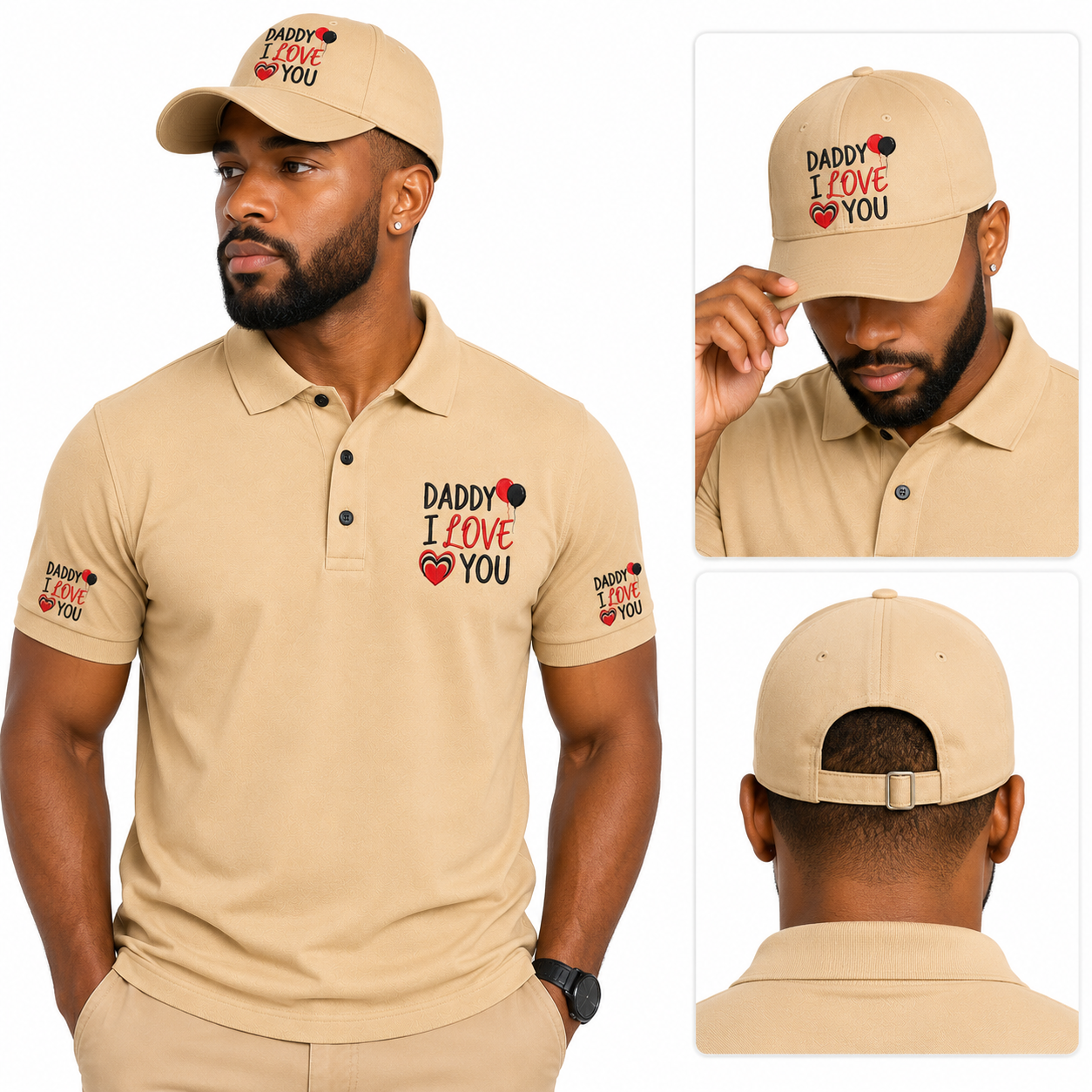 Camisa polo bordada con el mensaje "Daddy I Love You" de Printify, con diseño en el pecho en color y estilo casual.