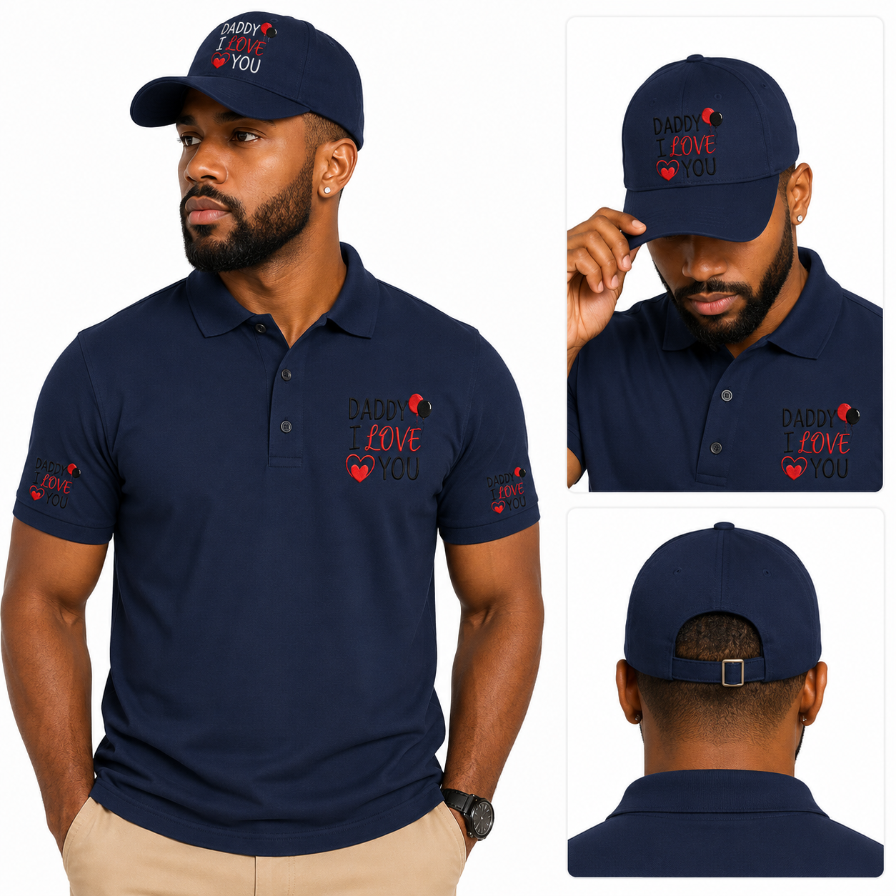 Camisa polo bordada con mensaje "Daddy I Love You" de Printify, camiseta de estilo casual con diseño en la parte delantera.