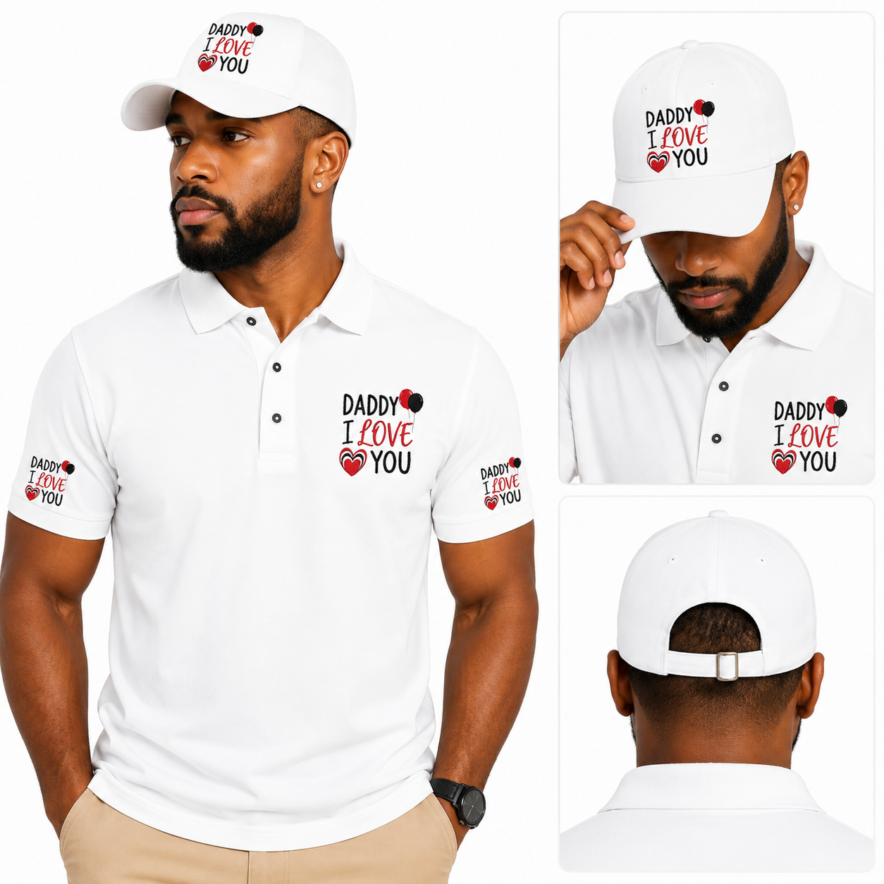 Camisa polo bordada con mensaje "Daddy I Love You" de Printify, camiseta de estilo casual con diseño en el pecho.