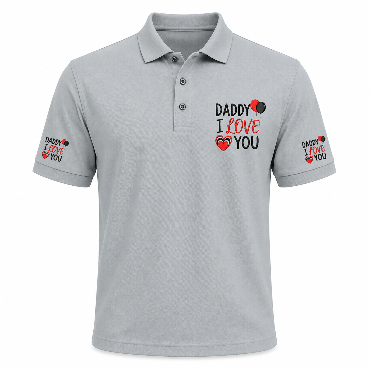 Camisa polo bordada con la frase "Daddy I Love You" de Printify, camiseta unisex con diseño emotivo y detalles de bordado.