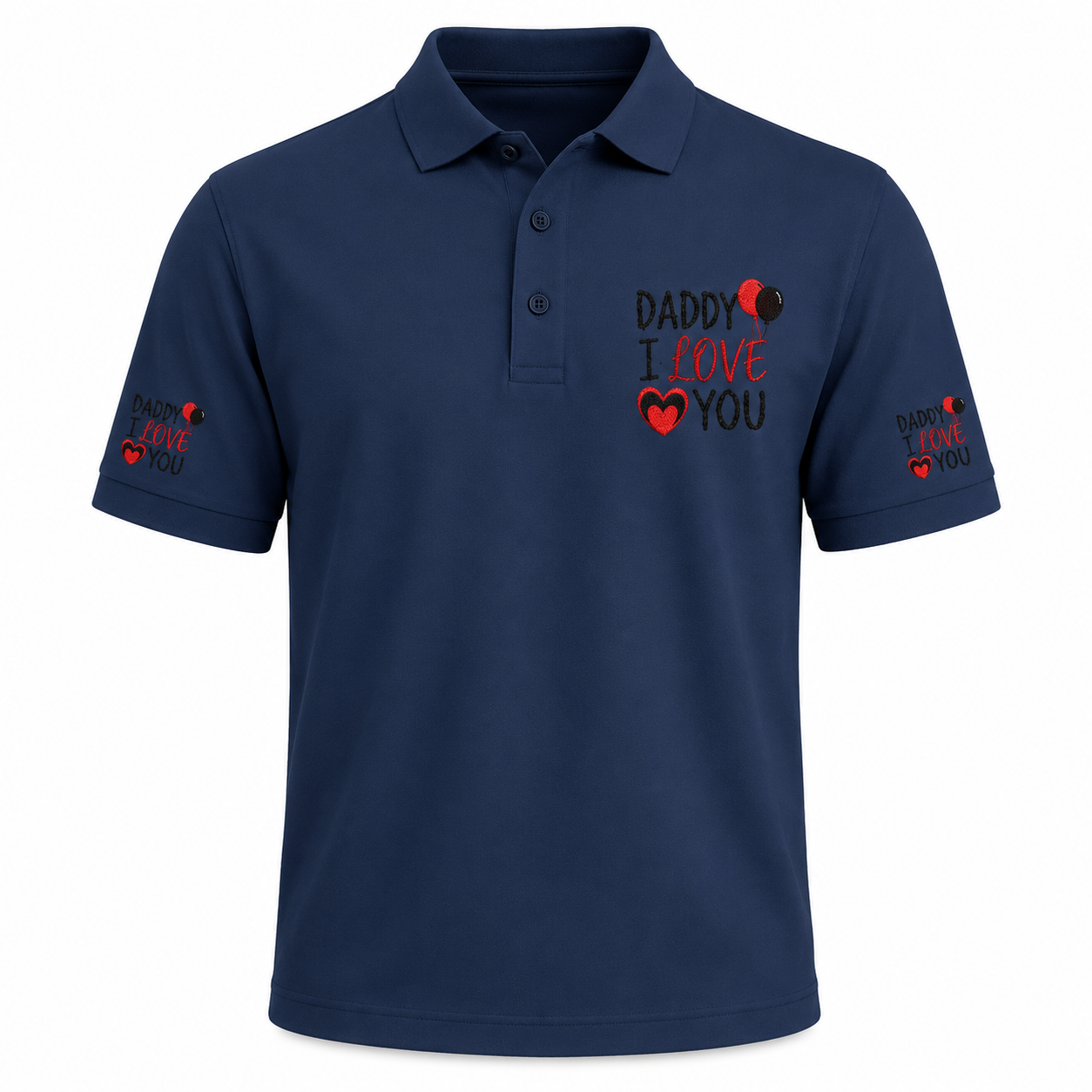 Camisa polo bordada con mensaje "Daddy I Love You" de Printify, camiseta de estilo casual con diseño en la parte frontal.