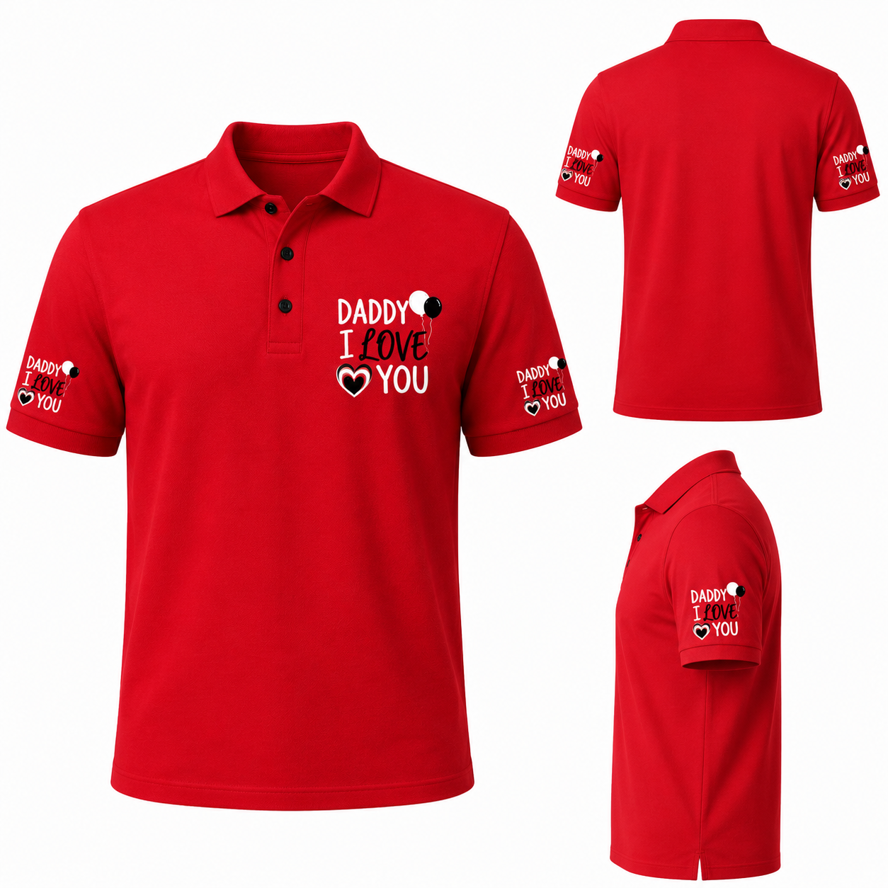 Camisa polo bordada con la frase "Daddy I Love You" de la marca Printify, en color y diseño visible en la imagen.