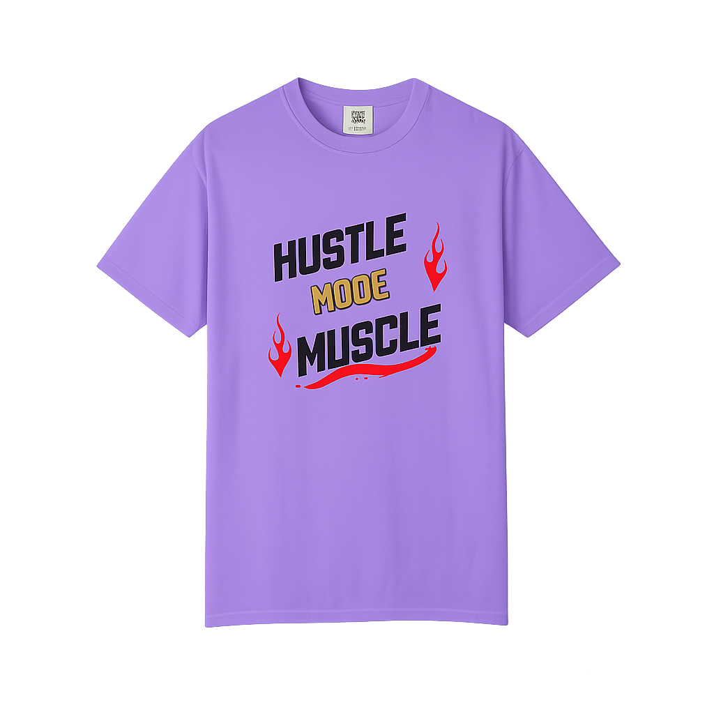 Camiseta de músculo Hustle Mode de Printify, camiseta motivacional para gimnasio con diseño en la imagen.