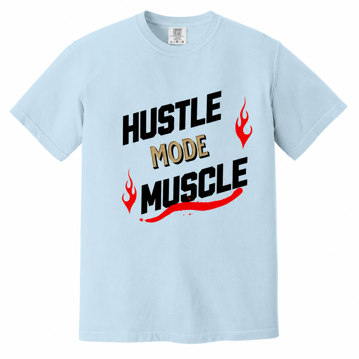 Camiseta Hustle Mode Muscle T-Shirt de Printify con diseño motivacional para el gimnasio, en color negro con gráficos en el frente