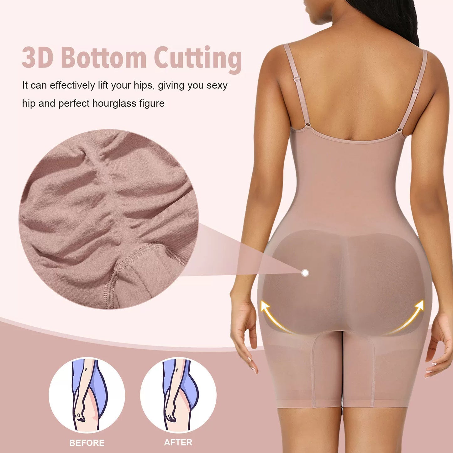 Faja moldeadora sin costuras de talla grande con efecto levantador de glúteos y control de abdomen, en color negro.