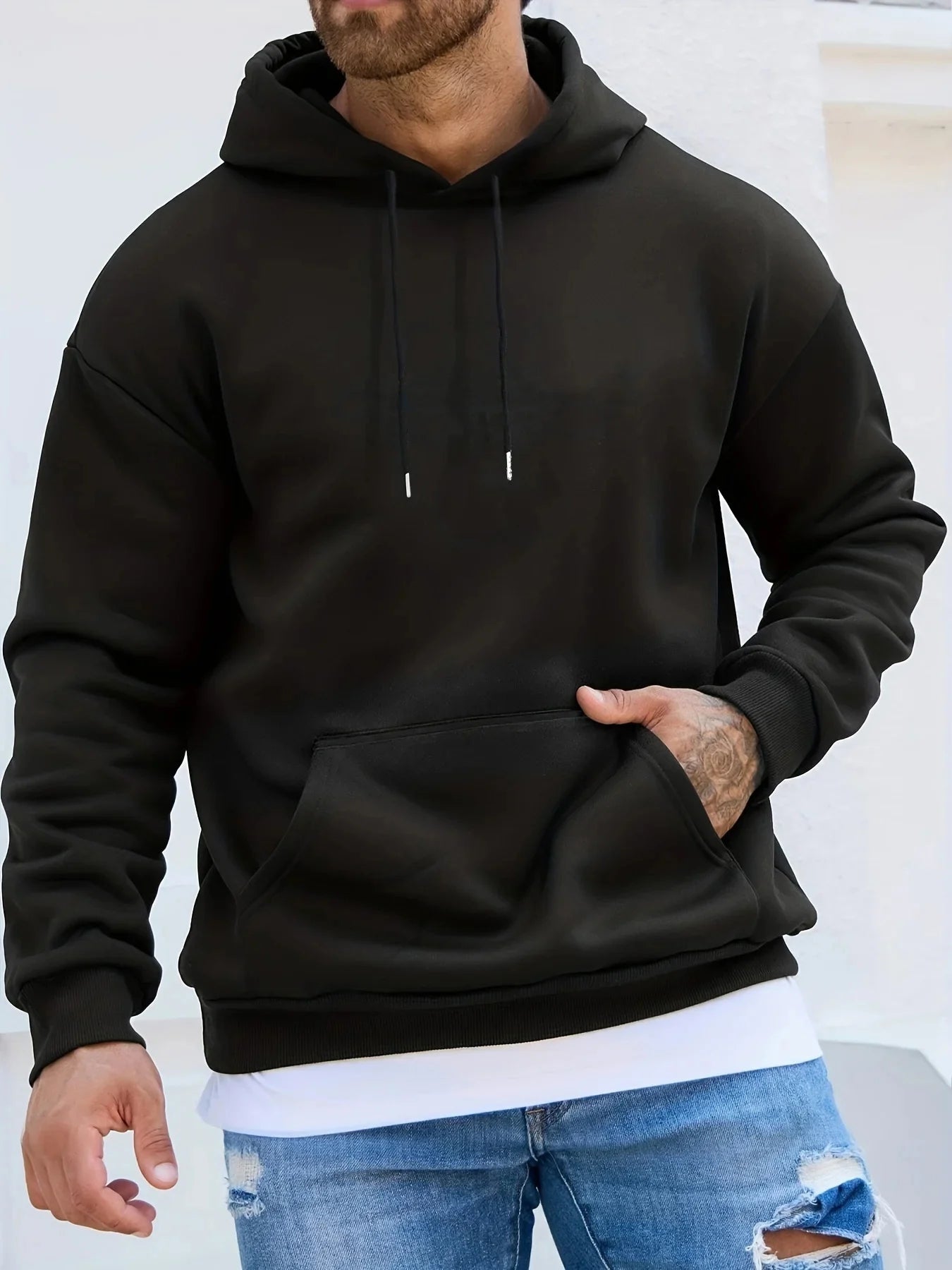 Sudadera con capucha para hombre de manga larga, estilo casual otoño e invierno, con letra París y tela de felpa cálida, talla grande.