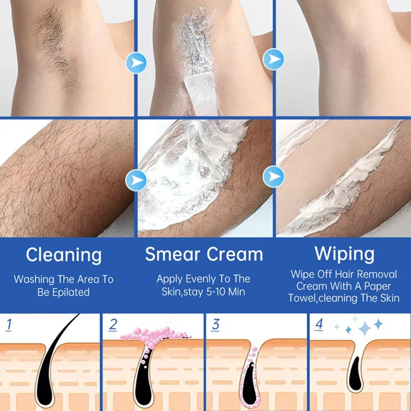 Crema depilatoria Dreamblue para áreas íntimas, elimina el vello de forma permanente y sin dolor en hombres y mujeres.