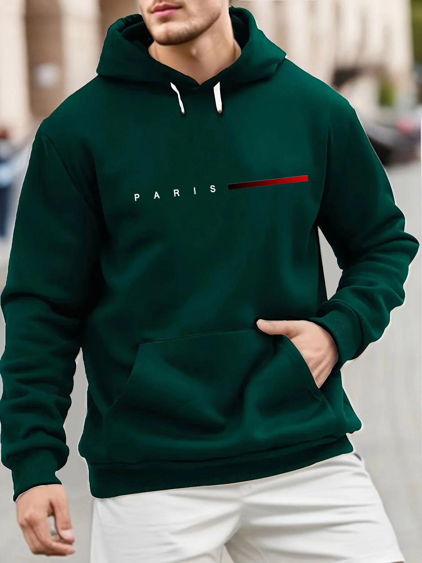 Sudadera con capucha para hombre, estilo casual, de felpa cálida, con letras Paris y diseño holgado para otoño e invierno.