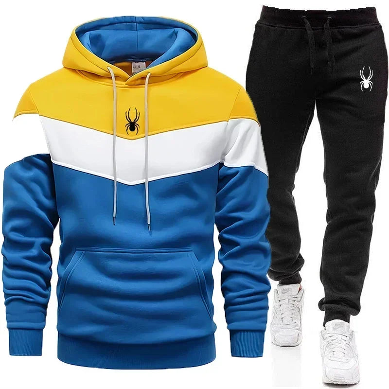 Sudadera casual para hombres de Dreamblue, conjunto deportivo tricolor con capucha y pantalones para correr, de alta calidad.
