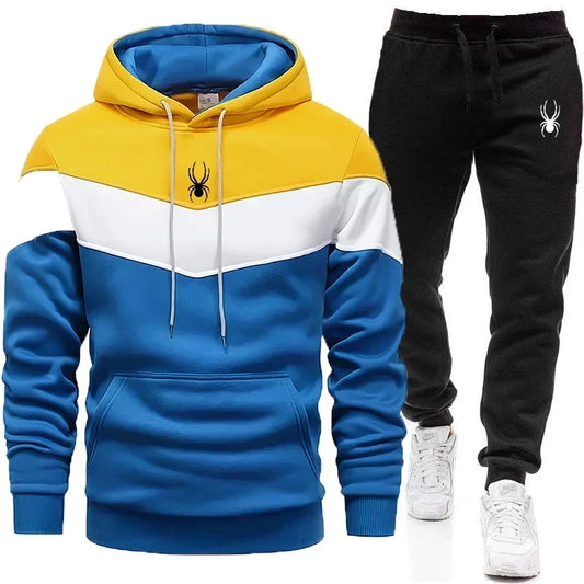 Sudadera casual para hombres de Dreamblue, conjunto deportivo tricolor con capucha y pantalones para correr, de alta calidad.