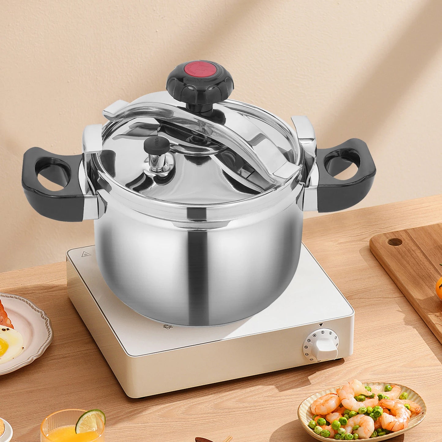 Olla a presión de acero inoxidable Dreamblue de 5L para cocina en estufa de gas o inducción, con capacidad de 4.54 qt y 60 kpa