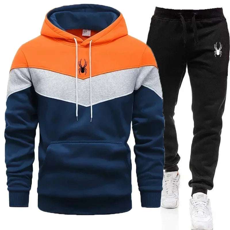 Sudadera casual para hombres de Dreamblue, conjunto deportivo tricolor con capucha, ideal para correr y uso diario.