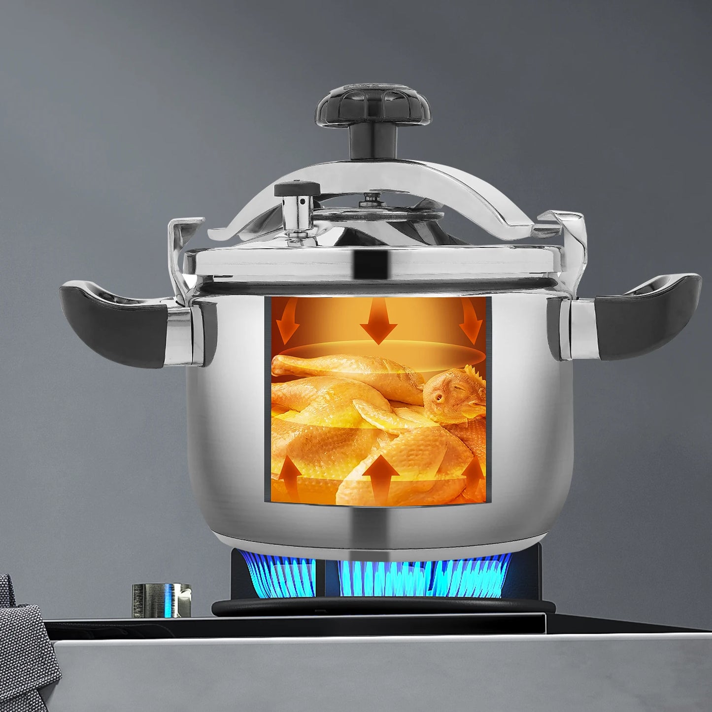 Olla de presión de acero inoxidable Dreamblue, capacidad de 5L, para cocina de gas o inducción, apta para fuego abierto.