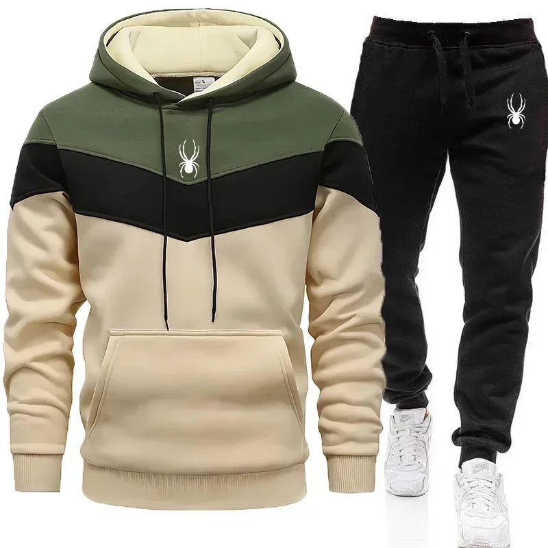 Sudadera casual para hombres de color tricolor, con capucha y diseño deportivo, ideal para jogging y uso diario.
