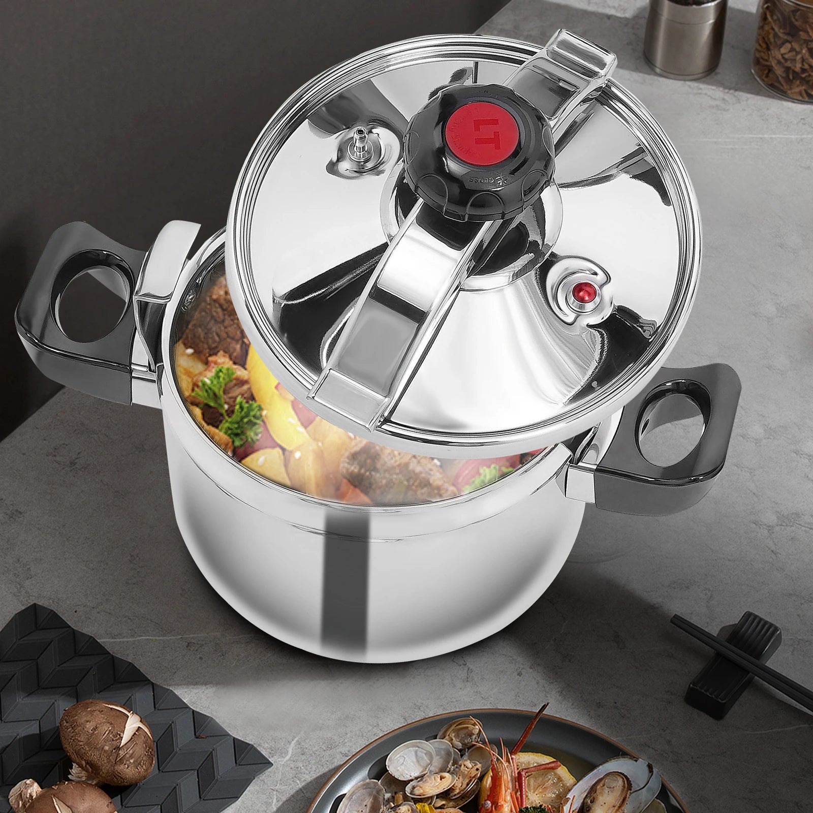 Olla de presión de acero inoxidable Dreamblue, capacidad de 5L, para cocinar en cocina abierta o inducción, 60 kpa.