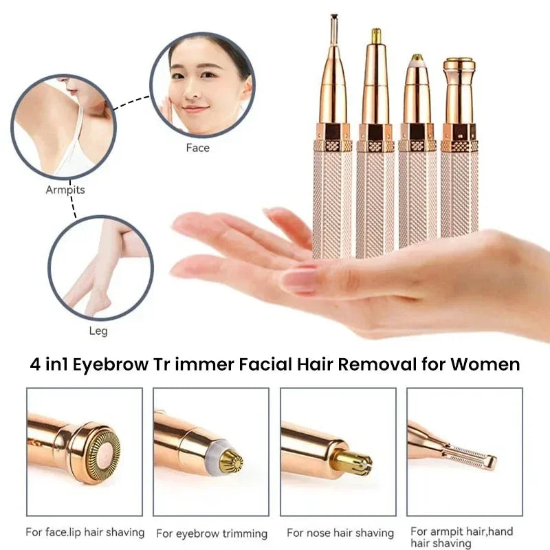 Afeitadora eléctrica 4 en 1 Dreamblue para cejas, cuerpo y rostro, tamaño compacto, con pantalla USB y diseño portátil para mujeres.