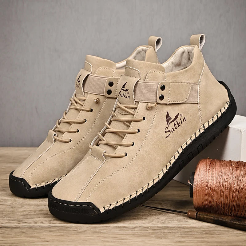 Zapatillas de cuero casuales para hombre de Dreamblue, diseño artesanal, transpirable, con estilo de botas cortas para exteriores