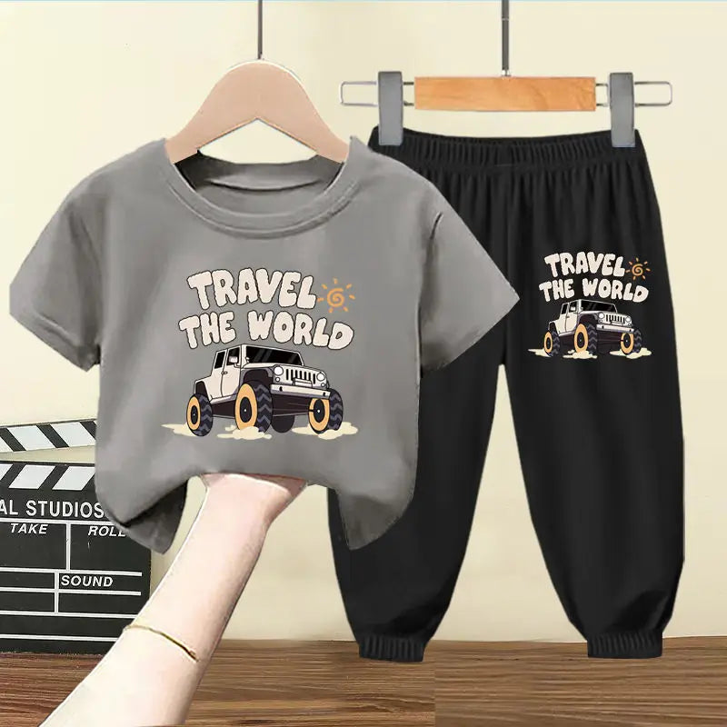Conjunto de ropa de verano para bebé, camiseta con dibujo y pantalones cortos para niños, talla pequeña, de la marca Dreamblue.