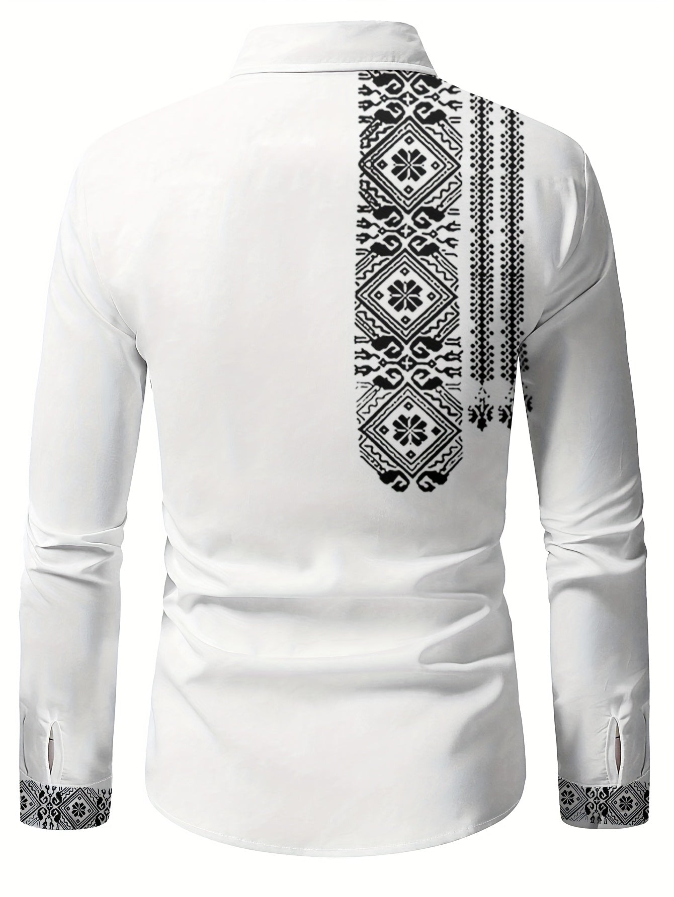 Camisa de hombre Dreamblue, retro floral, manga larga, en blanco y negro, de poliéster transpirable y corte regular.