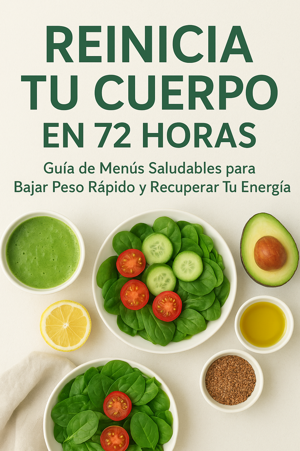 Guía de menús saludables para bajar peso en 72 horas, libro de Dreamblue Store con recetas y consejos para perder peso.