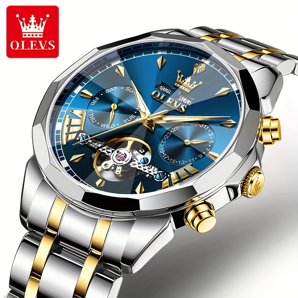 Reloj mecánico de lujo para hombres OLEVS de acero inoxidable con esfera luminosa y diseño clásico y moderno