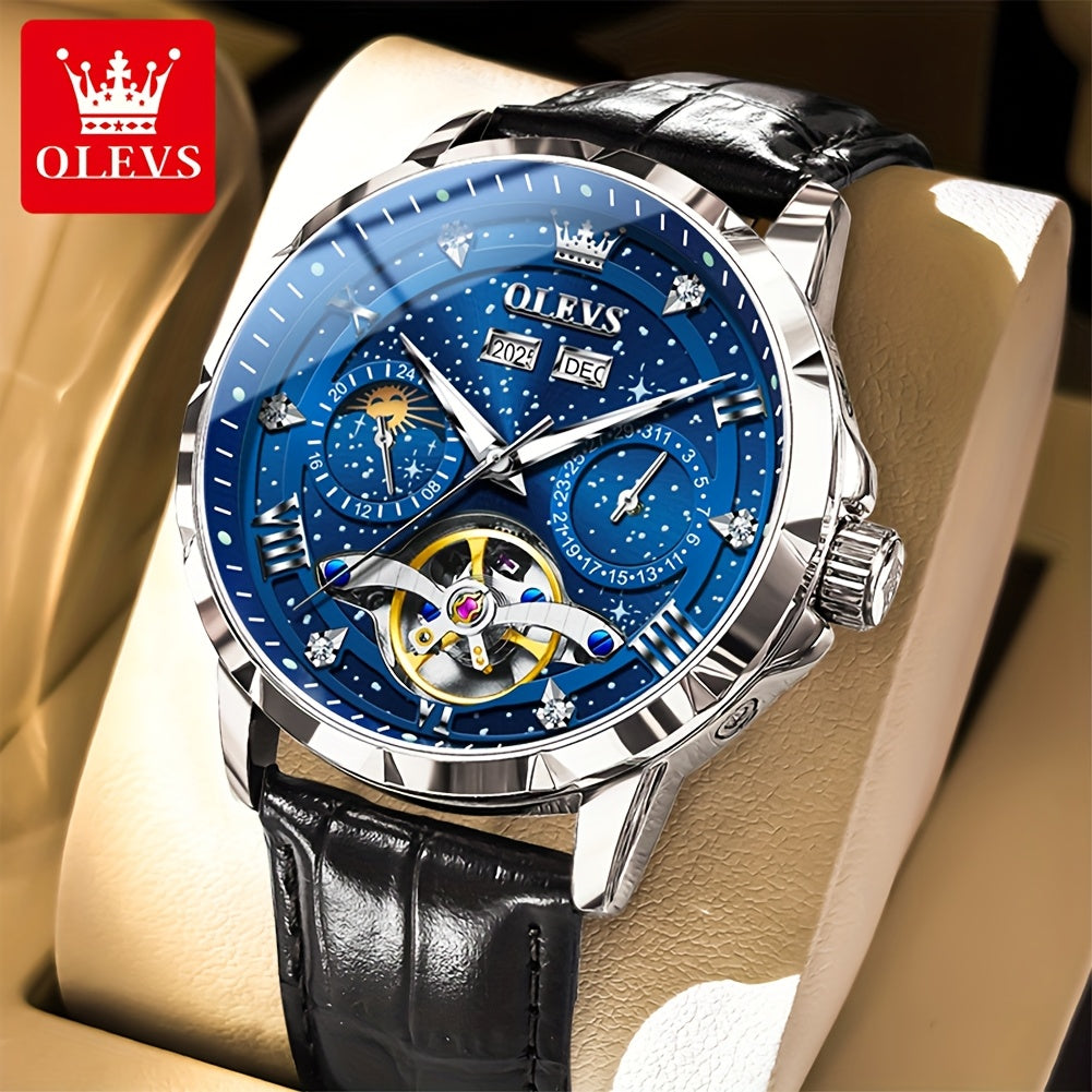 Reloj mecánico automático para hombres Dreamblue, pulsera de acero inoxidable brillante, estilo clásico y luminoso para negocios y casual.