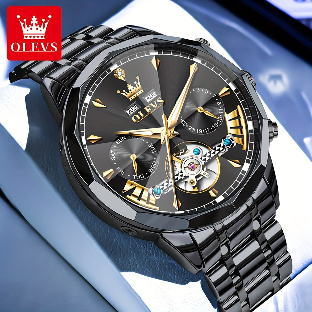 Reloj de lujo para hombres OLEVS con correa de acero inoxidable, esfera luminosa y diseño clásico y moderno, sin batería