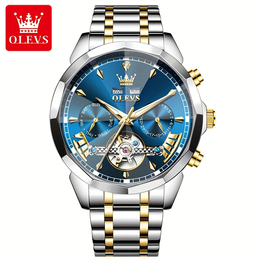 Reloj de pulsera automático para hombre de la marca OLEVS, con caja de acero inoxidable, esfera luminosa y diseño clásico de moda