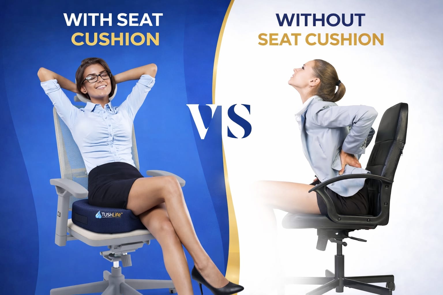 Almohadilla ergonómica de espuma viscoelástica TushLife para asiento de oficina, soporte para cóccix y comodidad antideslizante.