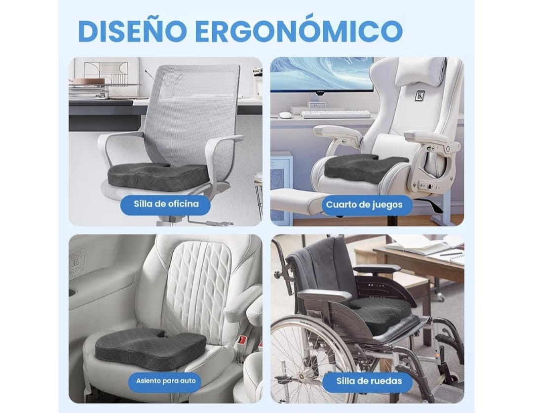 Almohadilla ergonómica de espuma viscoelástica TushLife para asiento, soporte para coxis, diseño antideslizante en silla de oficina