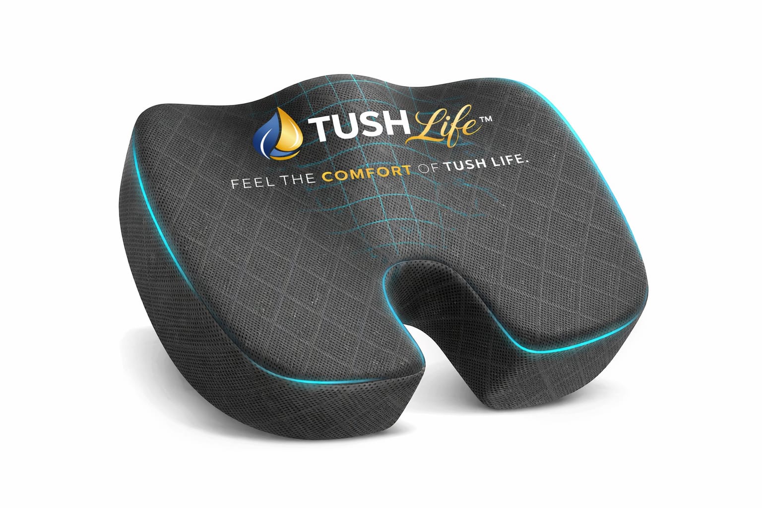 Almohadilla ergonómica de espuma de memoria TushLife para soporte de cóccix en silla de oficina, antideslizante y cómoda para todo el día.